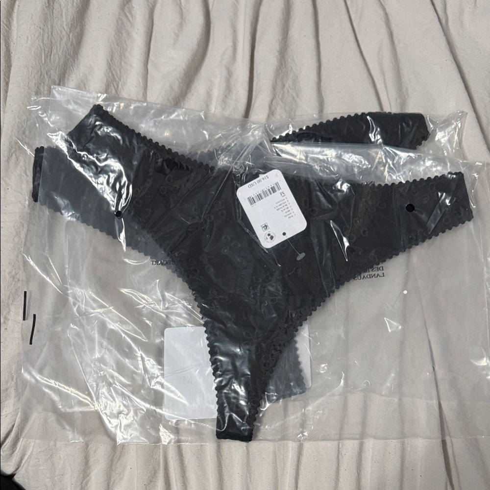 Free People Black Lace Thong set of two
